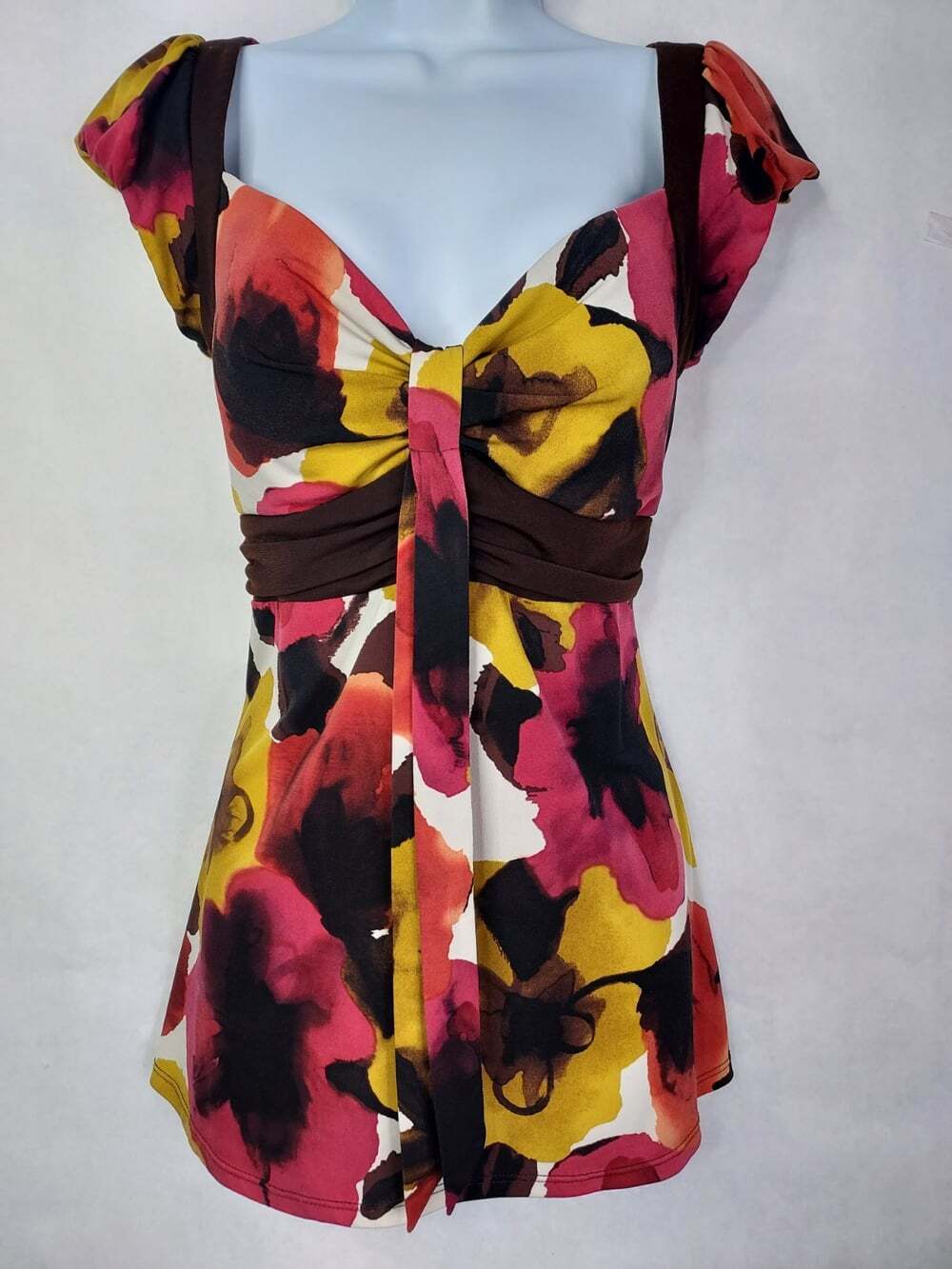 Y2K Studio Y Babydoll Sweetheart Neck Top Women's L Tunic Retro Funky Watercolor